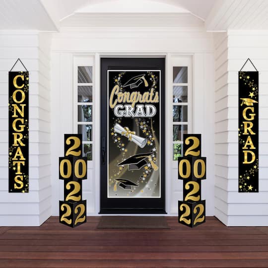 Beistle 12" x 6ft. Black & Gold Congrats Grad Fabric Door Panels, 2ct.